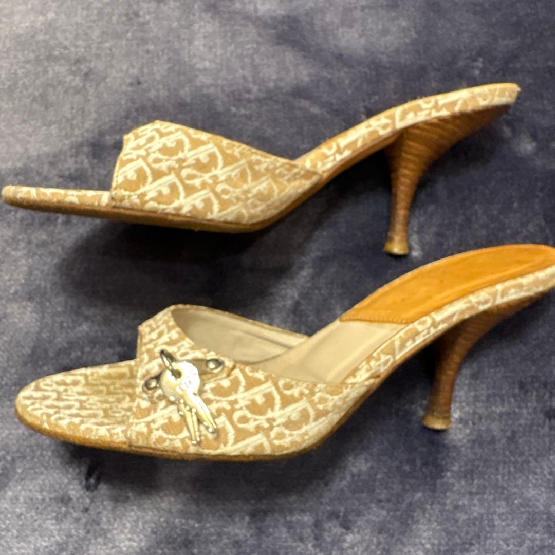 Dior ディオール ミュール 南京錠 鍵 チャーム トロッター 茶色 35.5