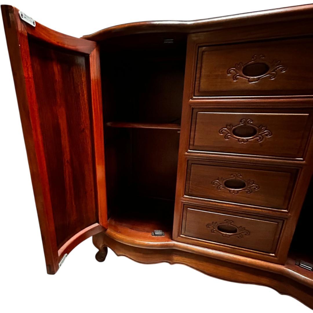 アンティーク調 天然木サイドボード 両開き扉 猫脚 チェスト 引き出し