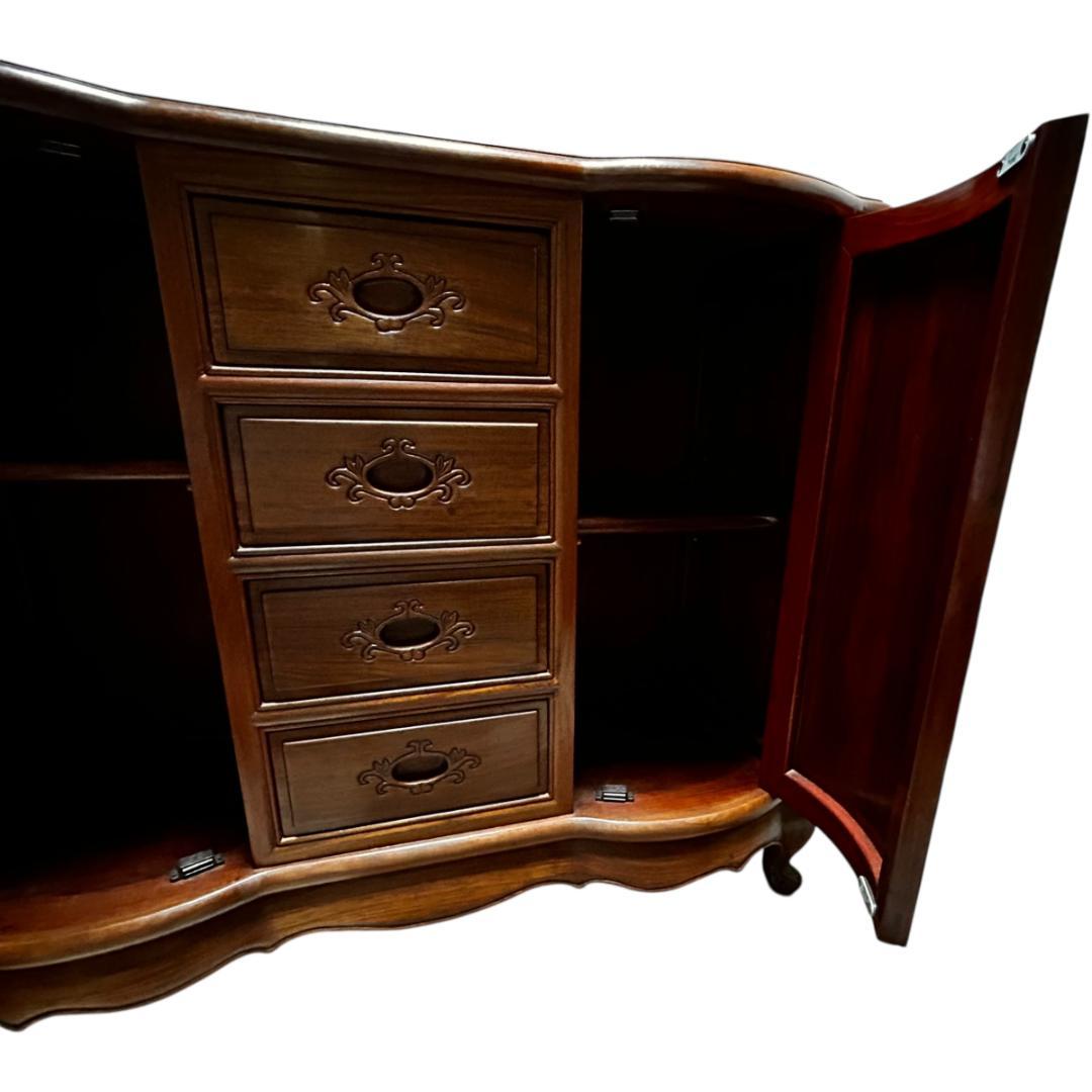 アンティーク調 天然木サイドボード 両開き扉 猫脚 チェスト 引き出し