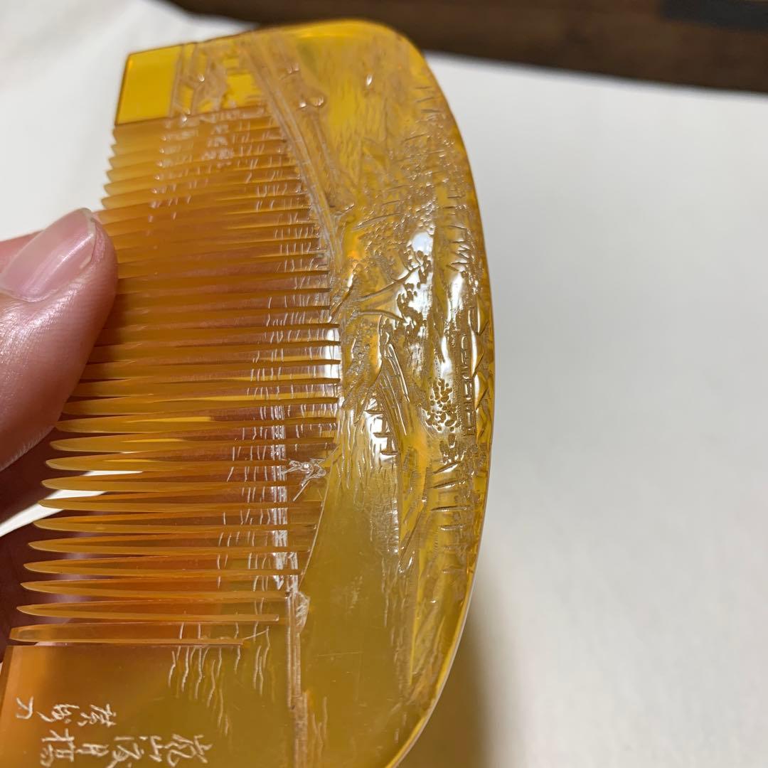 本鼈甲　櫛　嵐山渡月橋　銘あり　超細密彫　超絶技巧　アンティーク　髪飾り