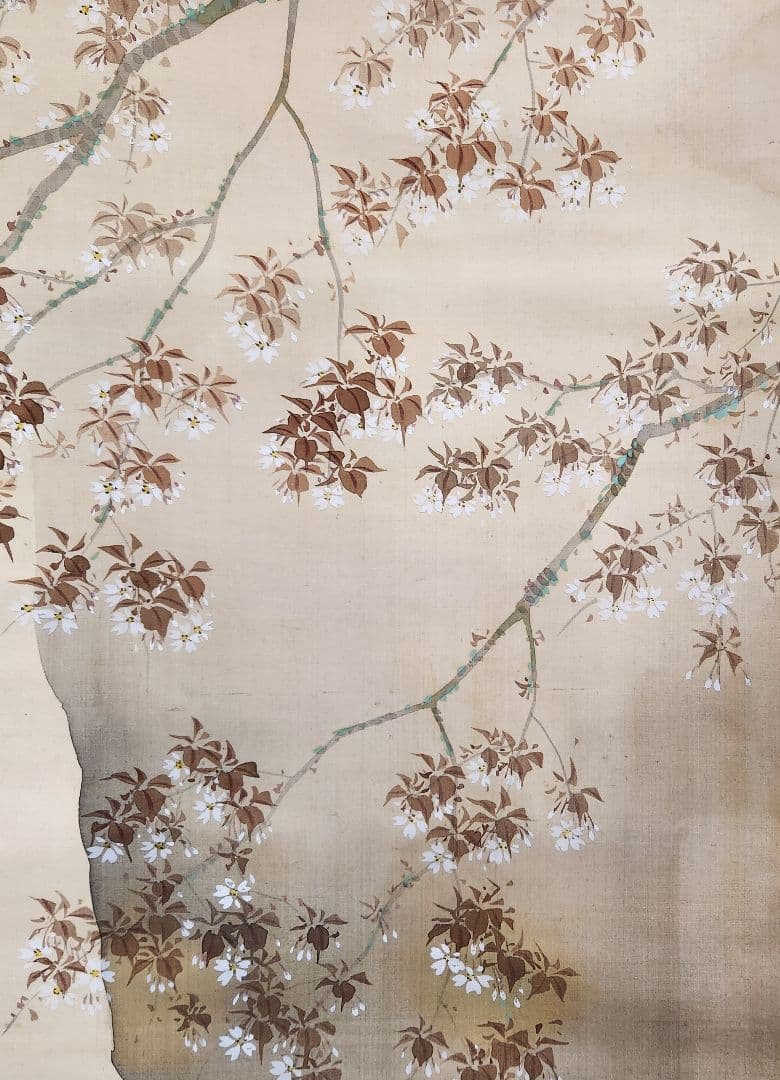 【桜花風景図】山田秋衛 998 屋形船 花見 掛け軸　肉筆