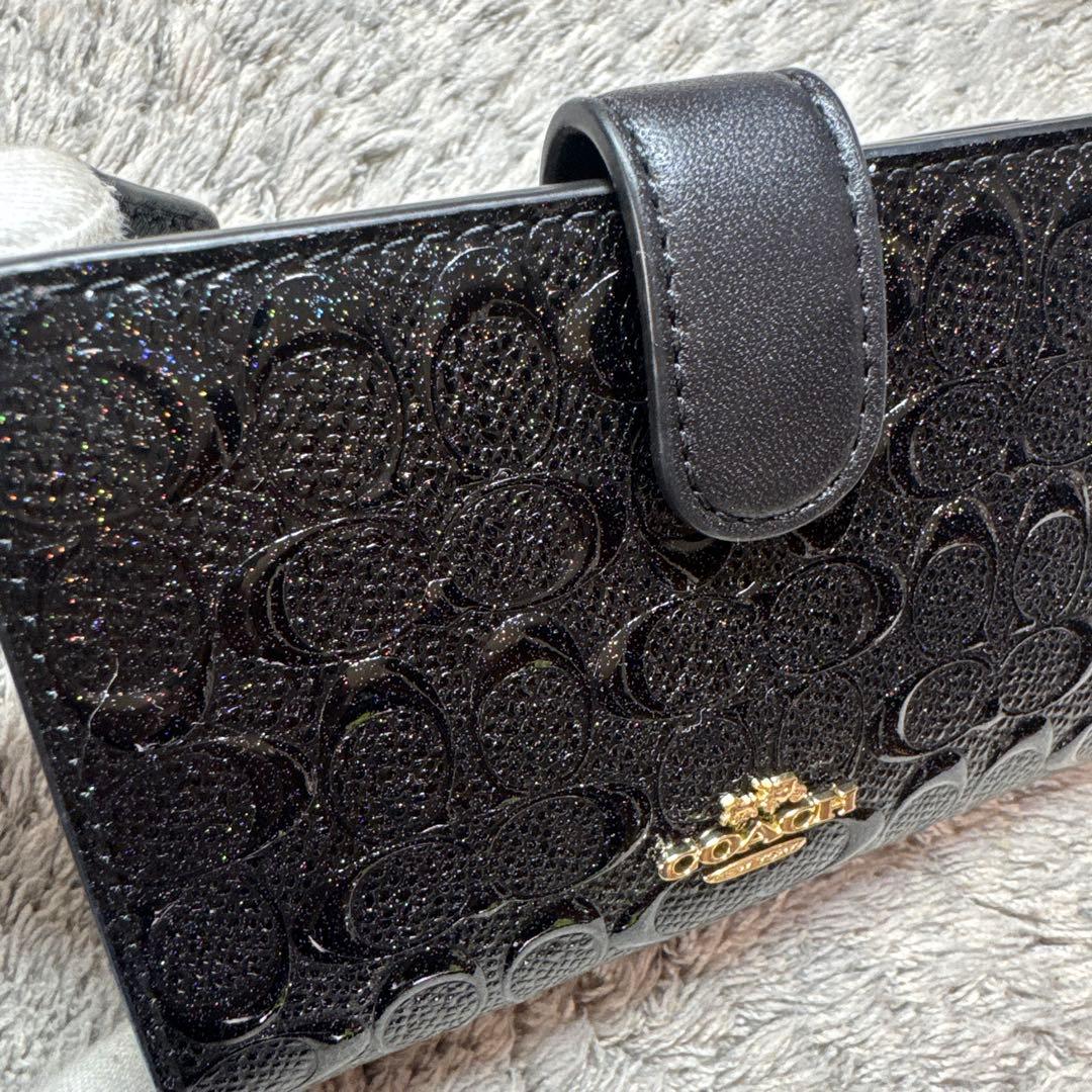 【ほぼ未使用】COACH コーチ 二つ折り財布 エンボス ブラック