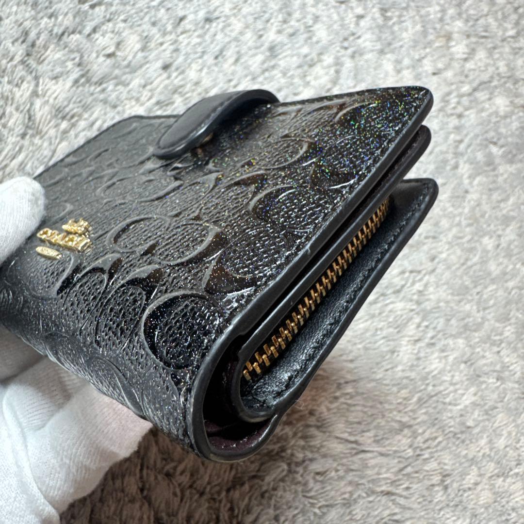 【ほぼ未使用】COACH コーチ 二つ折り財布 エンボス ブラック