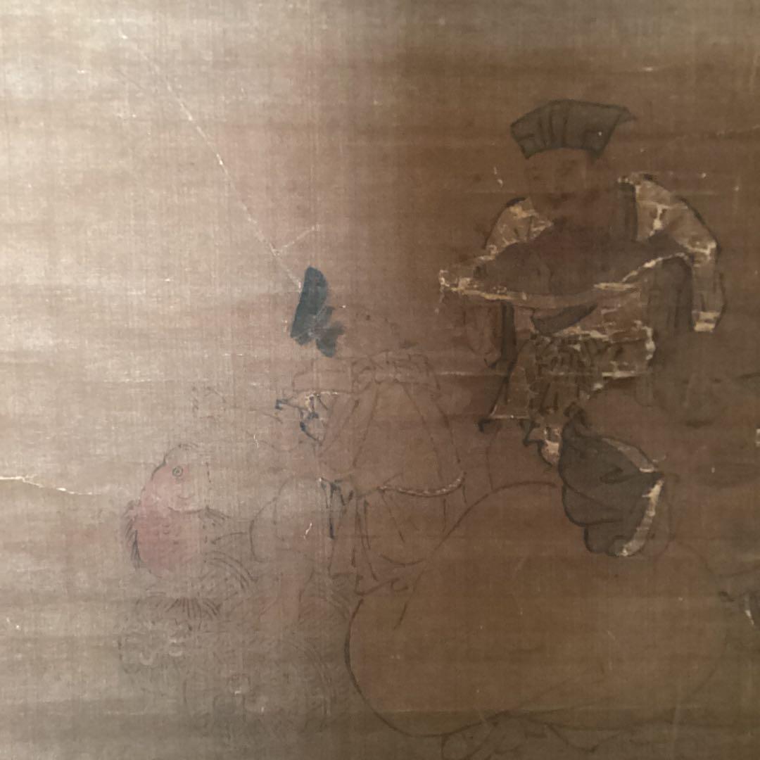 狩野探信　　絹本着色　七福神之図　　軸先木　合箱　掛軸一幅 レアな作品