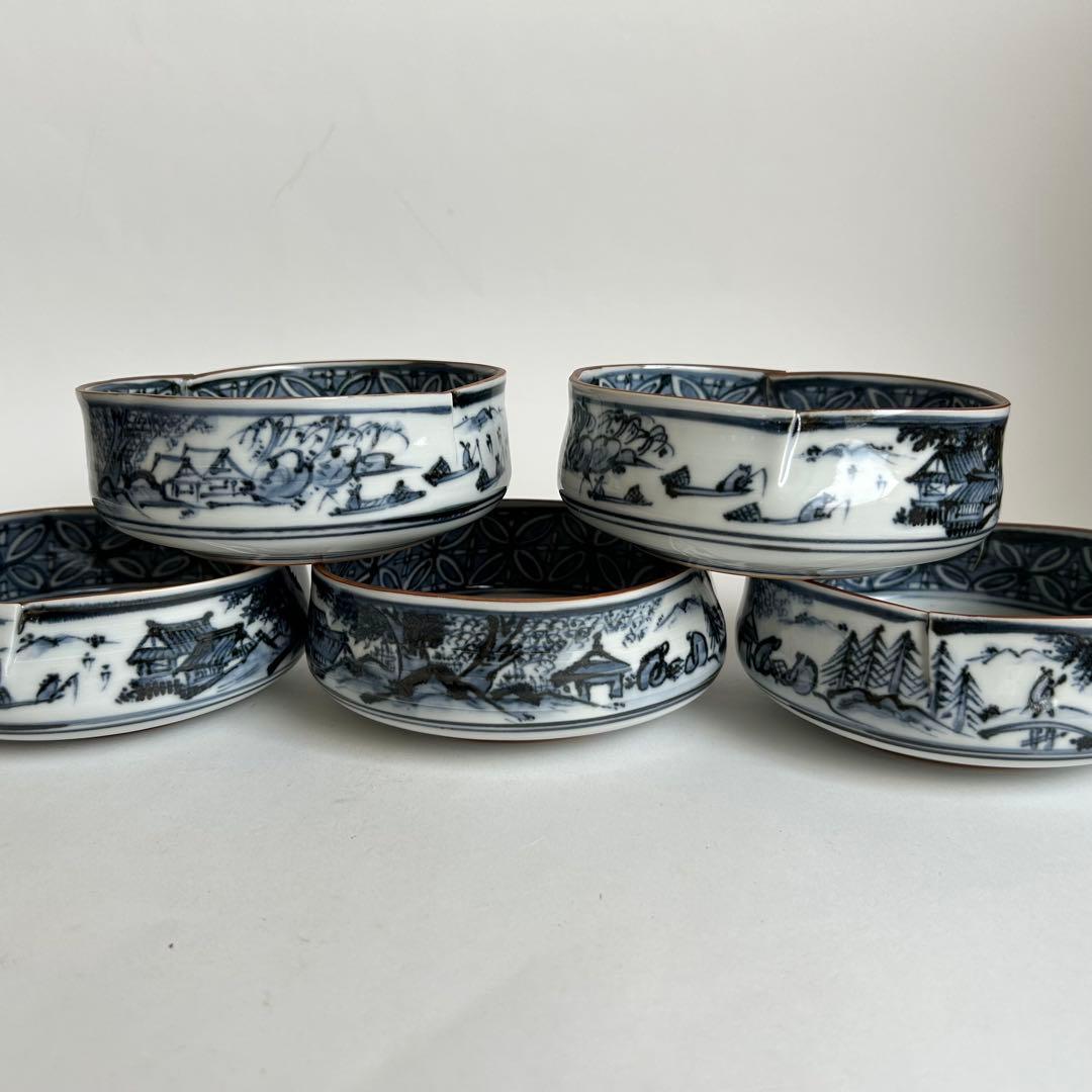【未使用】清水焼 向付 陶器 染付 中鉢 小鉢 セット 5客揃い