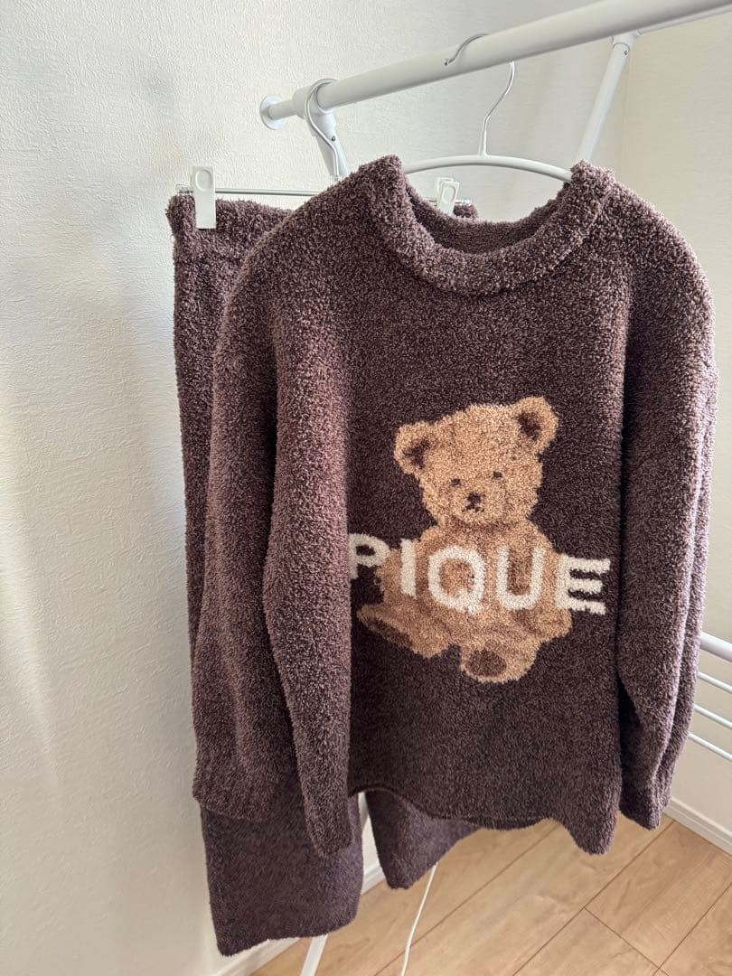 ジェラートピケ　ブラウン クマ刺繍 ルームウェア セットアップ　ジェラピケ
