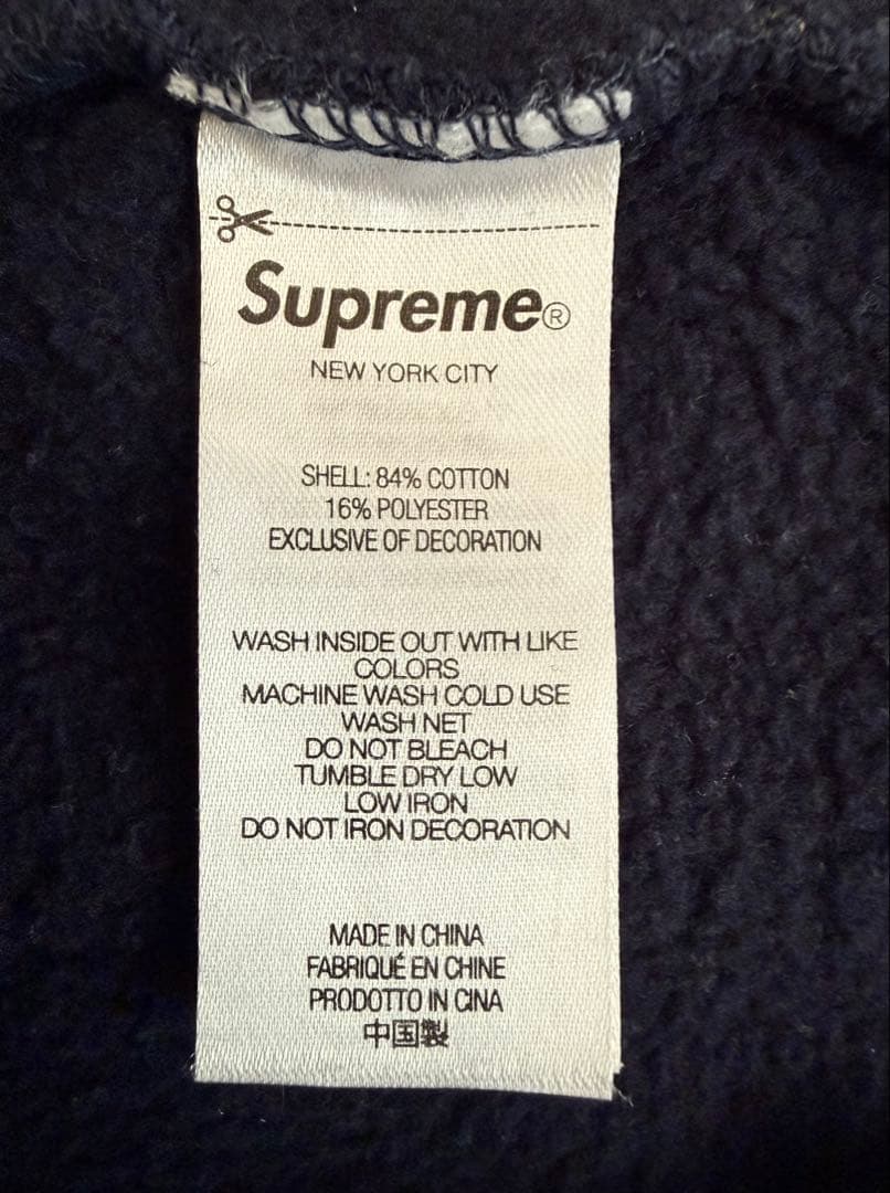 Supreme サテン アップリケ フーディ パーカー M ネイビー