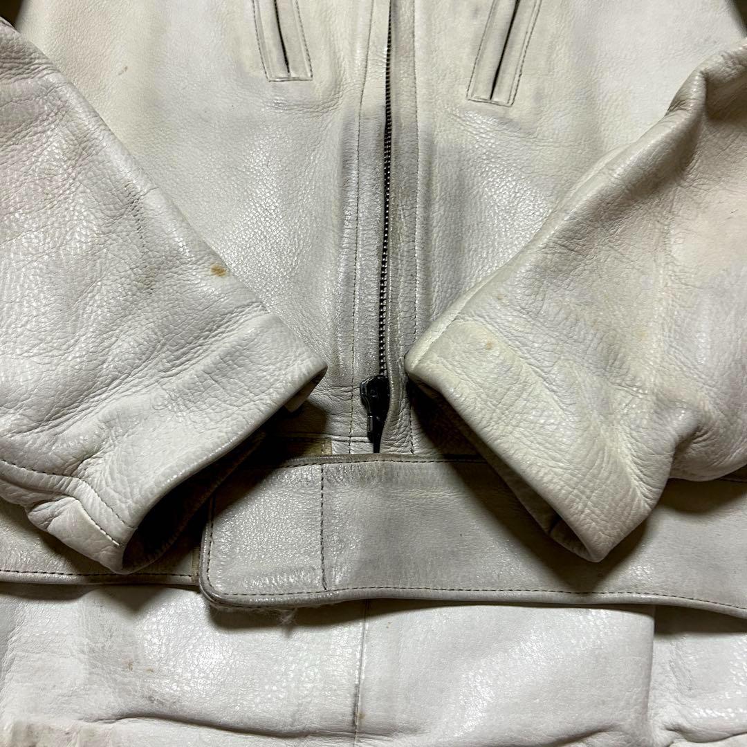 【希少】クシタニ レザージャケット アイボリー パッド シングルライダース