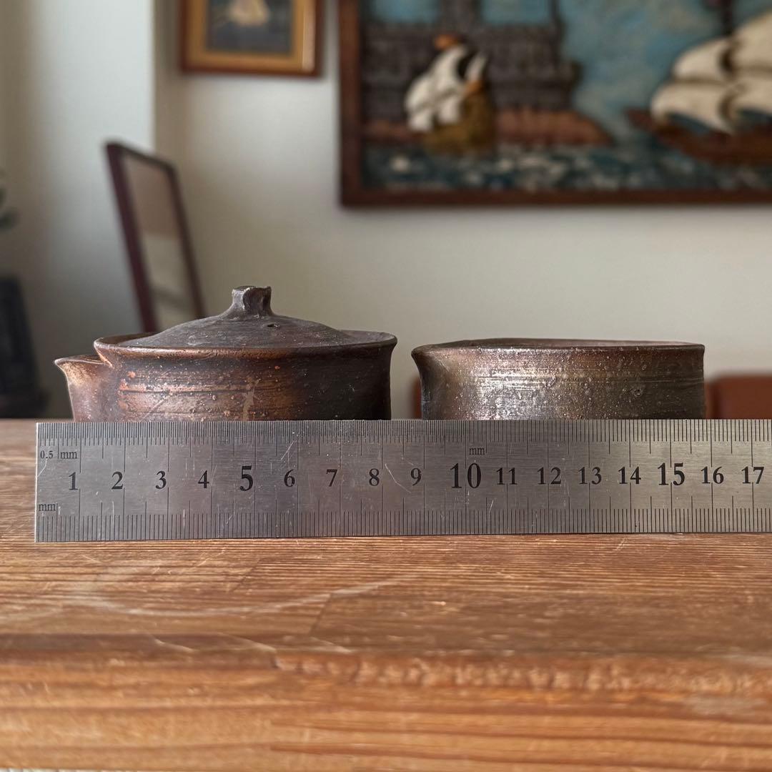 SNT454 真作 備前焼 人間国宝 藤原啓 宝瓶 湯冷し 二点 宝瓶直しあり