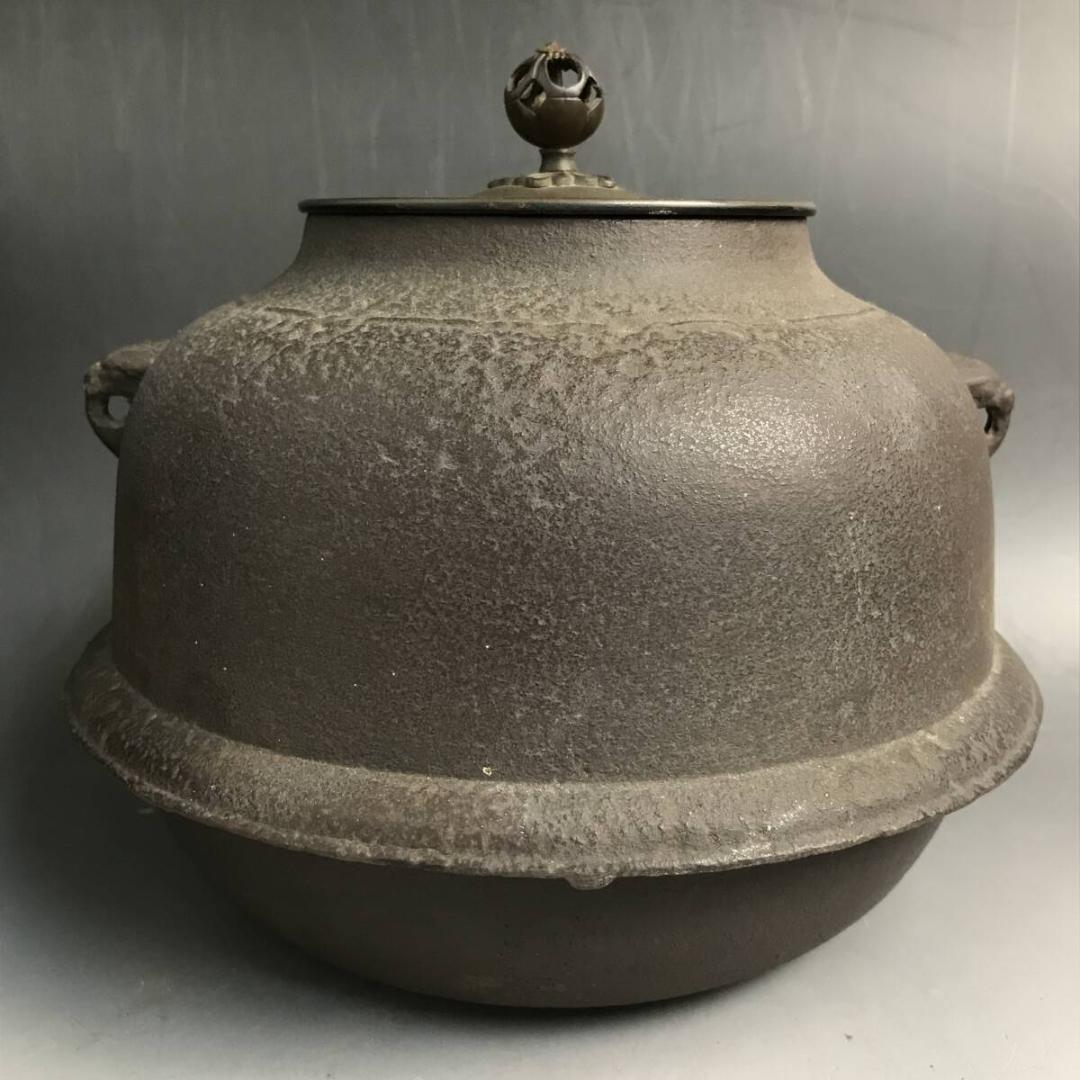 鬼面風炉 風炉師/市ノ瀬宗定 唐銅 鉄釜/銘無し 朝鮮風炉釜 真鍮蓋