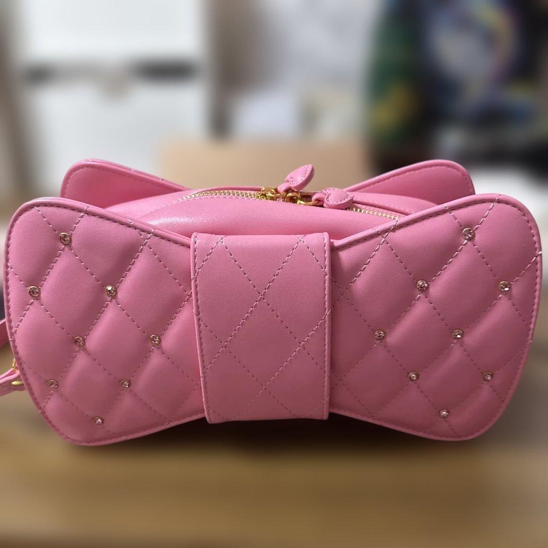 キルティング宝石リボンポシェット 濃いピンク