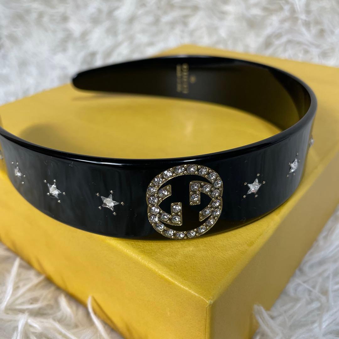 美品　GUCCI グッチ　カチューシャ　ビジュー　ブラック　黒　GG