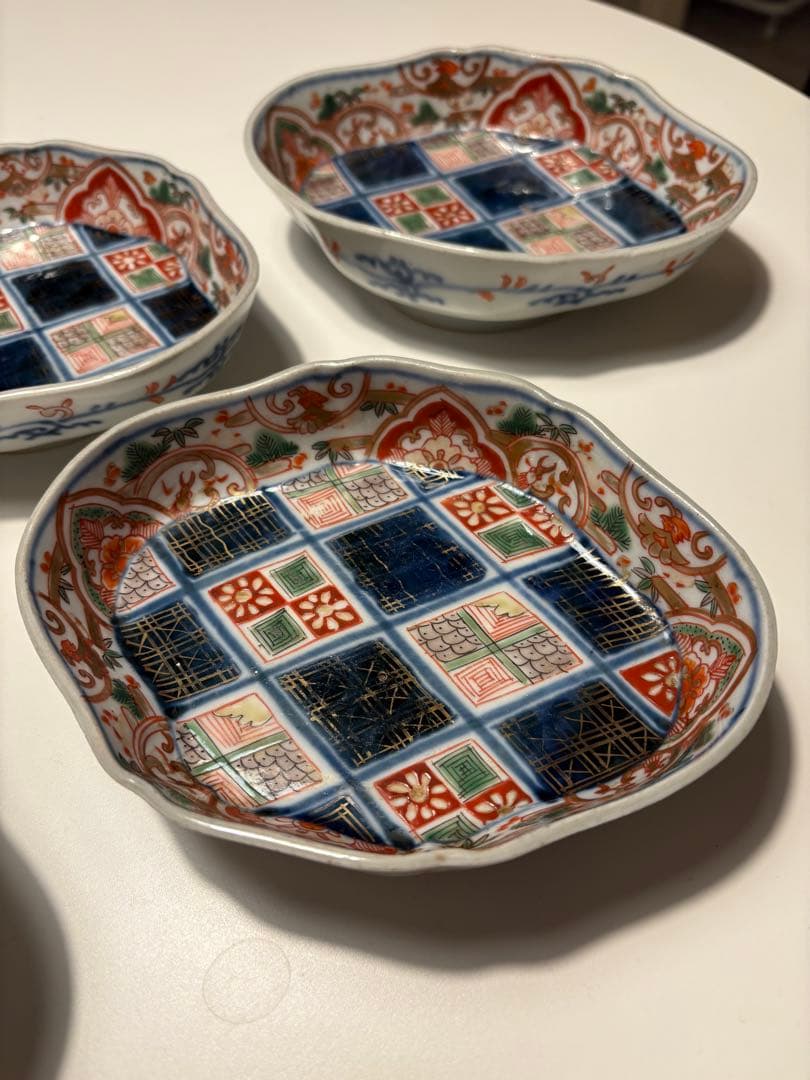 江戸後期　古伊万里　錦手　金襴手　向付　５脚組み