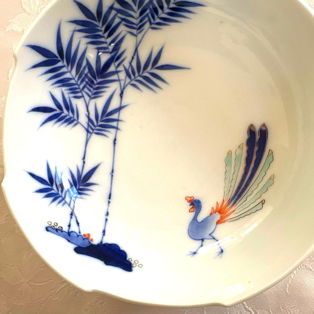 希少 香蘭社 染付　竹、孔雀（クジャク）、鳳凰文 皿　ボウル3客