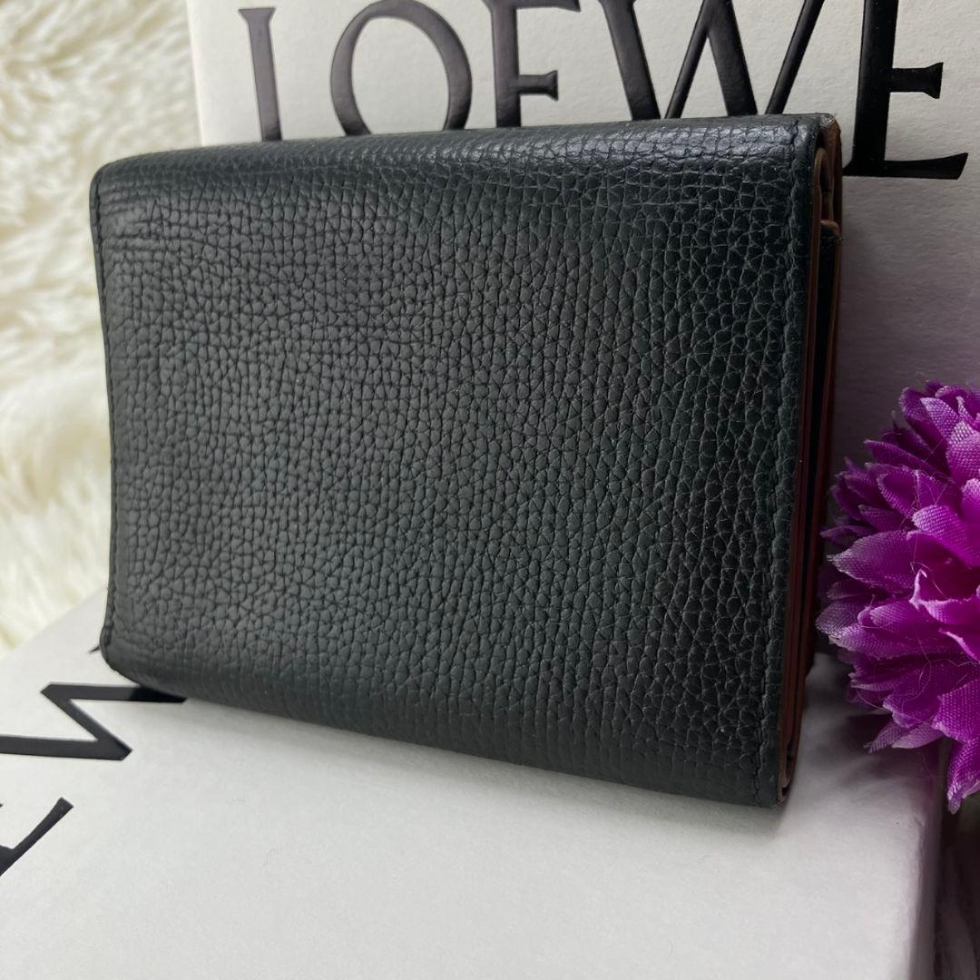 極美品✨ロエベ 三つ折り財布 トライフォールド レザー ブラック 現行