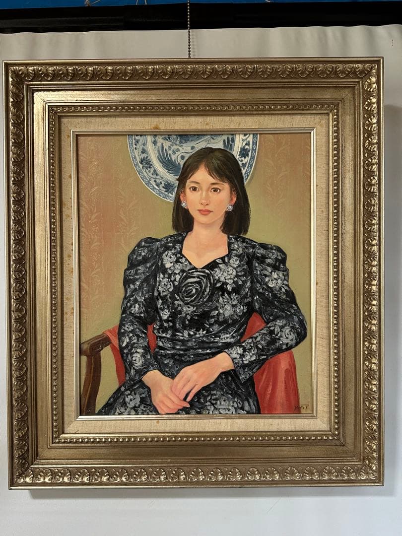 油彩　肉筆　キャンバス画　人物画　女性 美術品　額縁　ア-ト インテリア