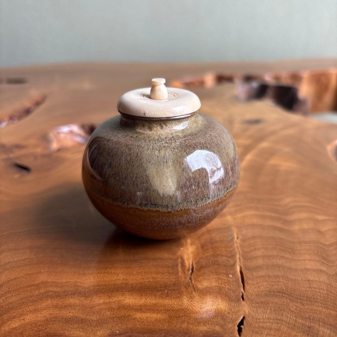 高取焼 文琳茶入 高取八山作 茶道具 共箱 仕覆付き