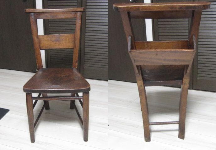 ☆レトロ ビンテージ☆チャーチチェア/教会椅子 木製 ポケット収納付　②