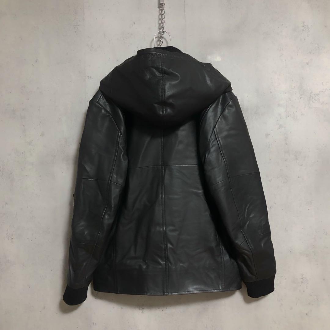 訳あり　AKM Contemporary レザーフード ライダースジャケット