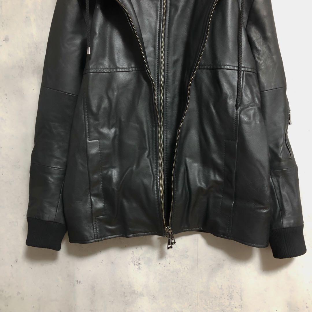 訳あり　AKM Contemporary レザーフード ライダースジャケット