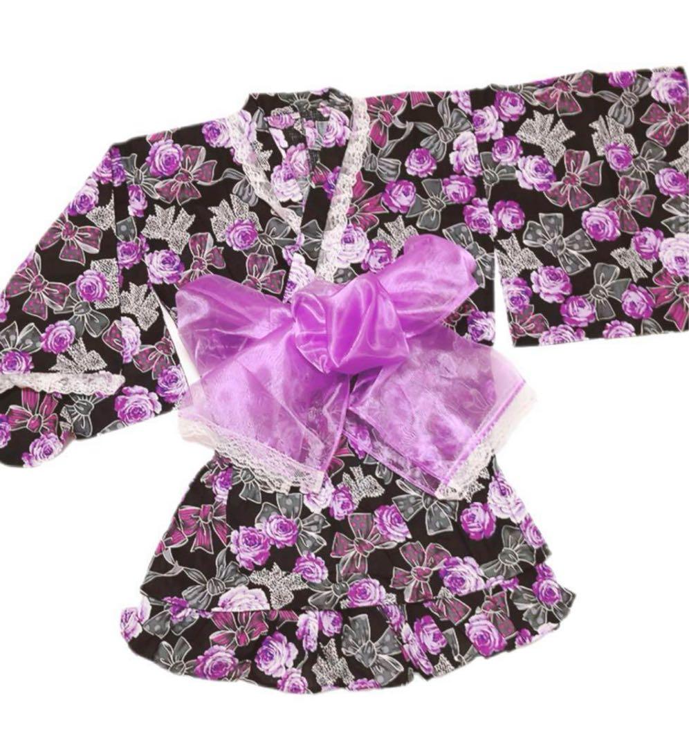 りぼん柄 浴衣ドレス 地雷 量産型 160 M〜L Y2K 平成ギャル 姫ギャル