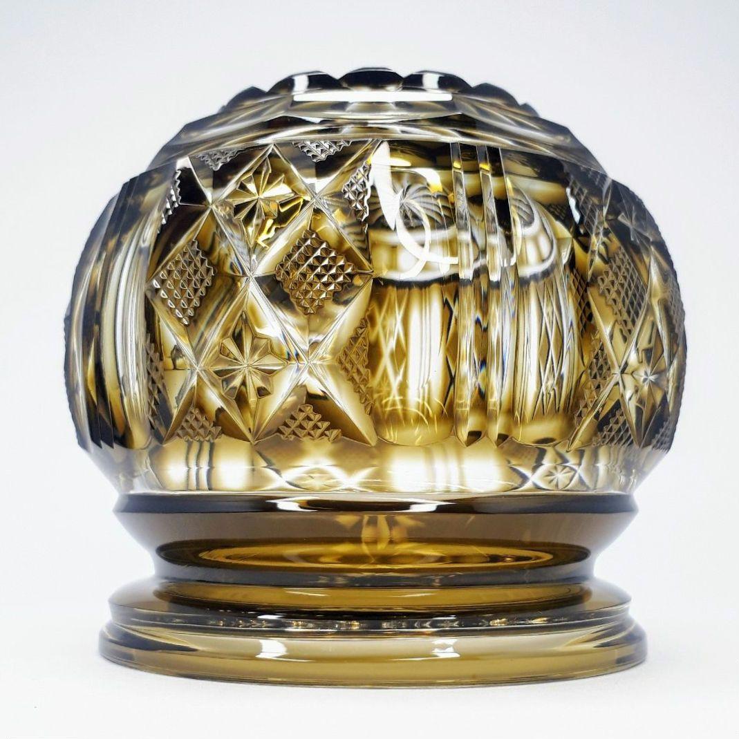 薩摩切子　黄色被せガラス　切子 シュガーポット　【 薩摩びーどろ工芸 】