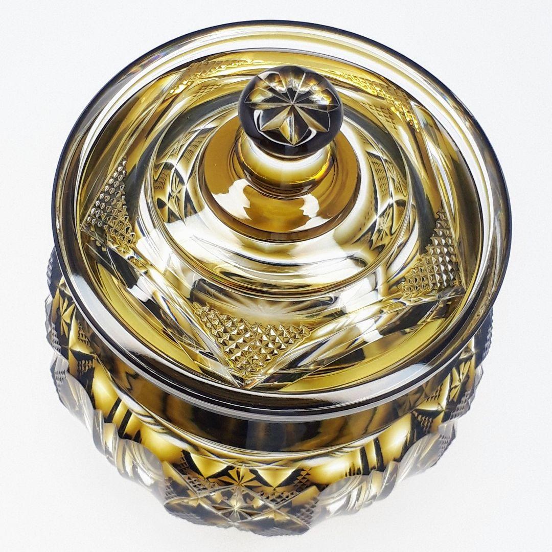 薩摩切子　黄色被せガラス　切子 シュガーポット　【 薩摩びーどろ工芸 】