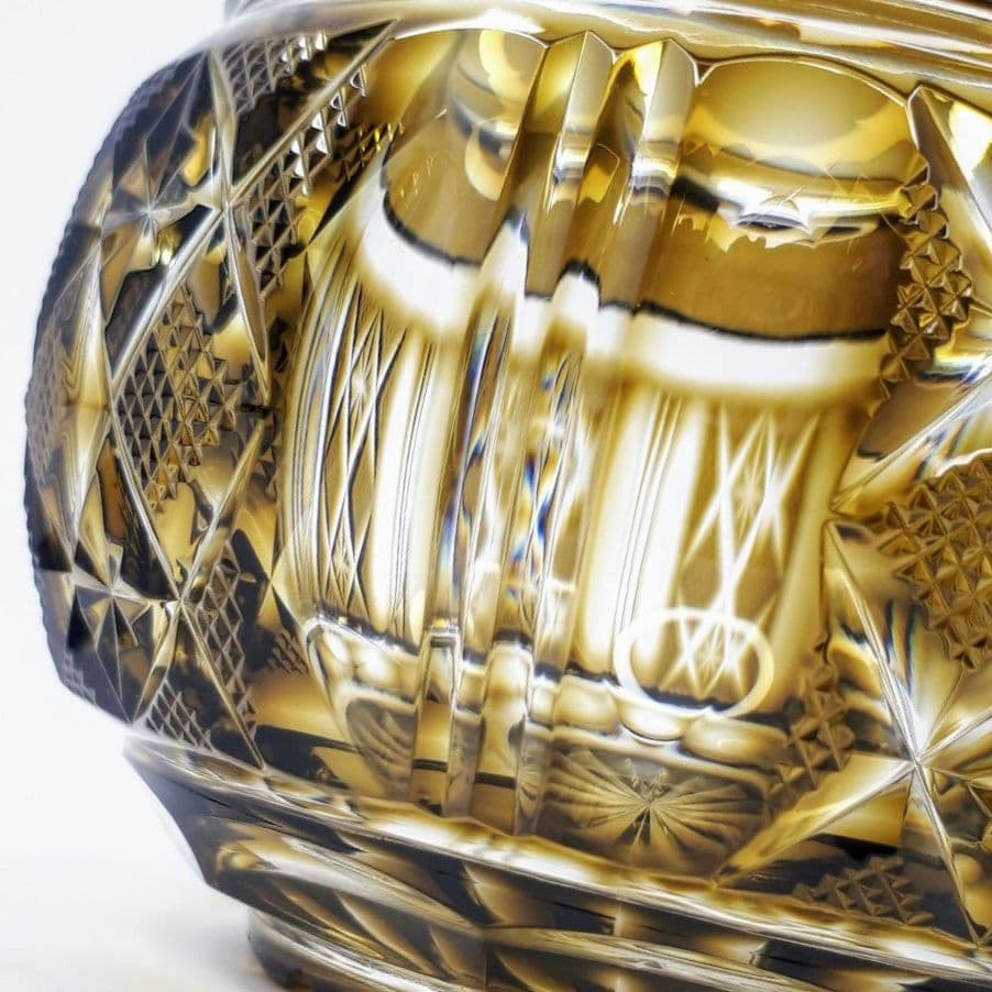 薩摩切子　黄色被せガラス　切子 シュガーポット　【 薩摩びーどろ工芸 】