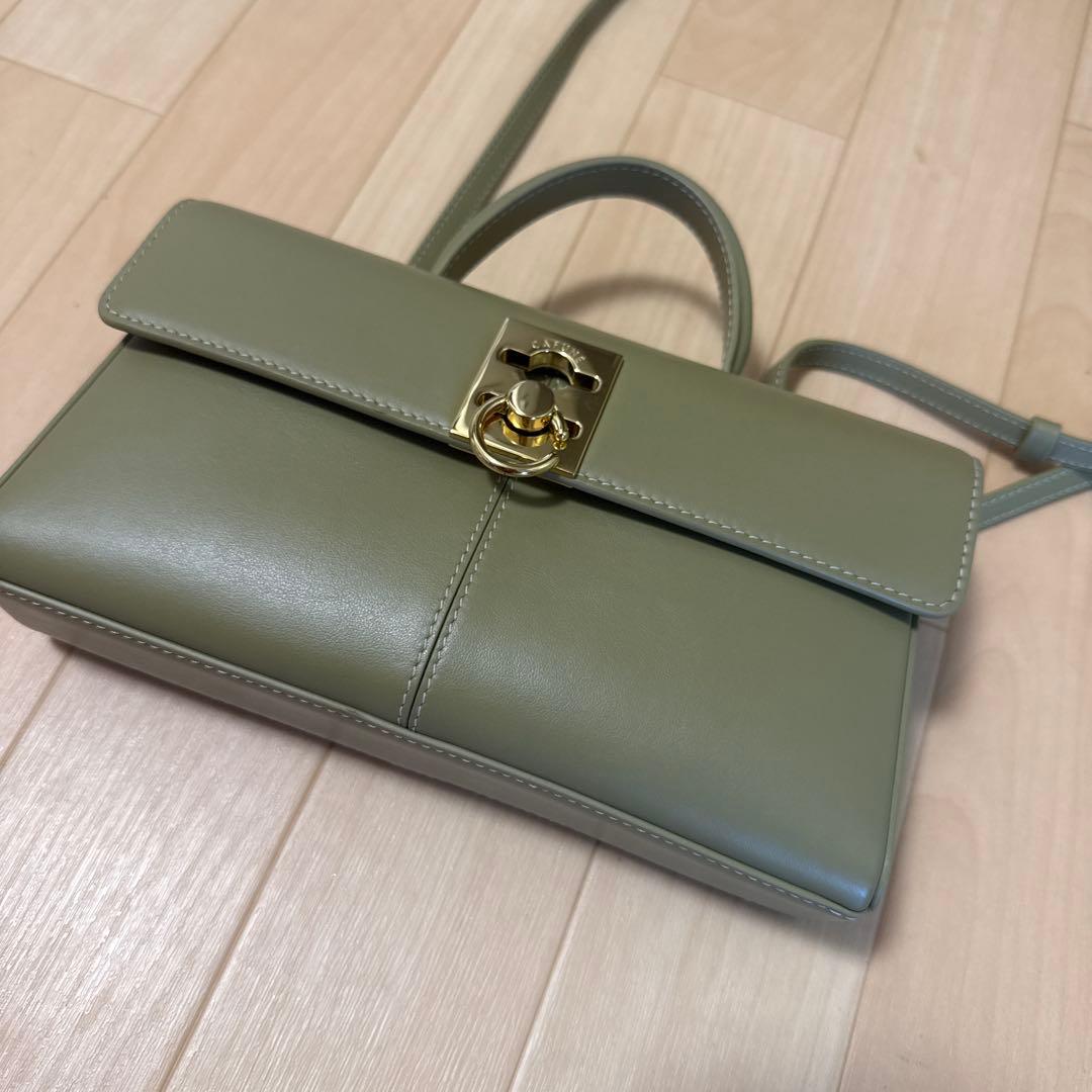 【あお】美品Cafune 本革オリーブグリーン レザー ハンドバッグ