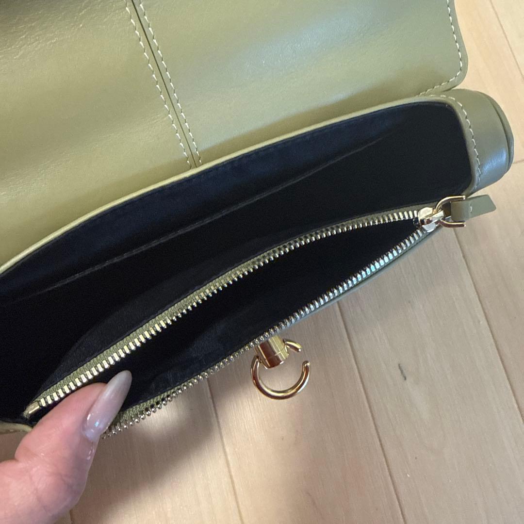 【あお】美品Cafune 本革オリーブグリーン レザー ハンドバッグ