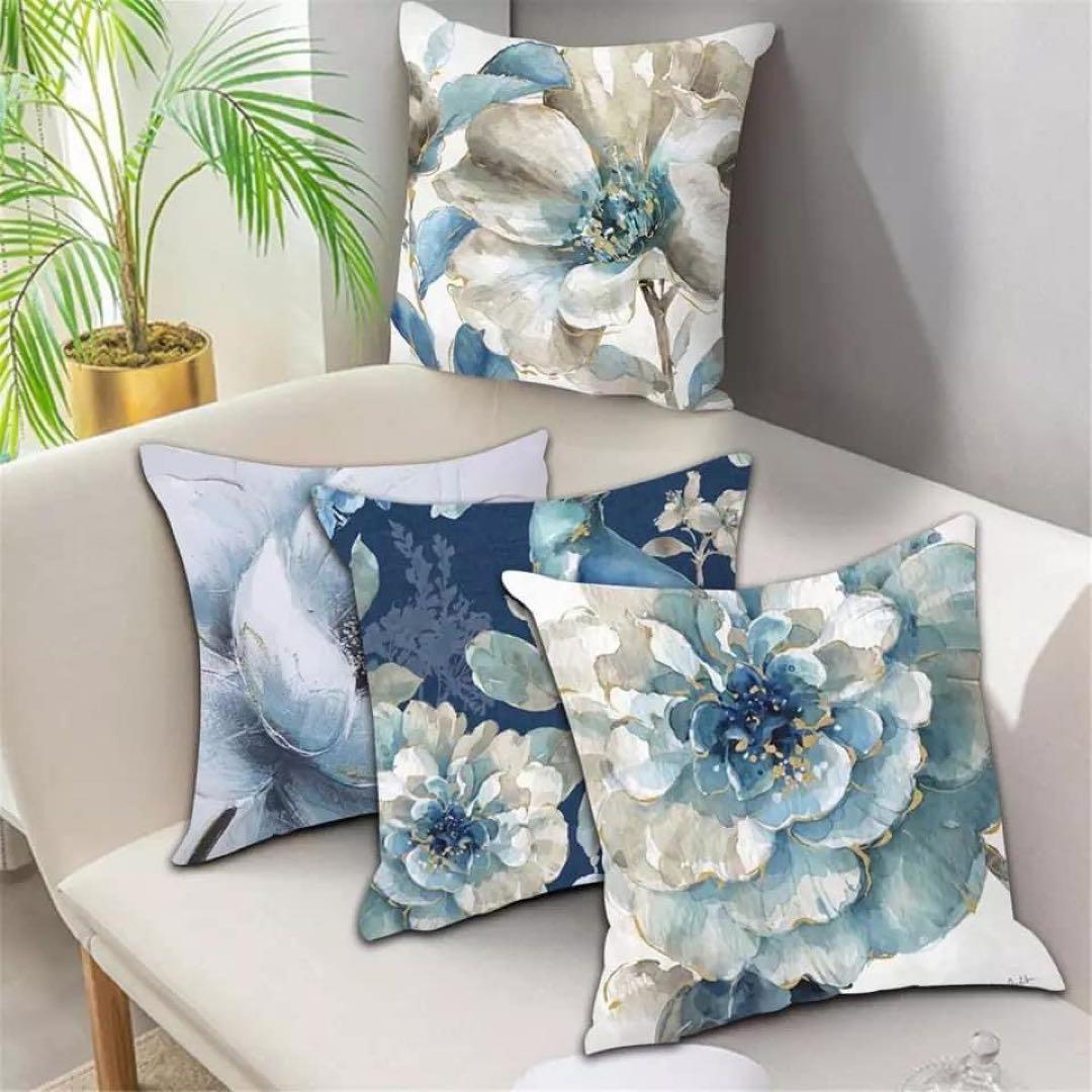 210系  ⭐️ 6枚セット ⭐︎ 白い 花柄 クッションカバー 水彩画風