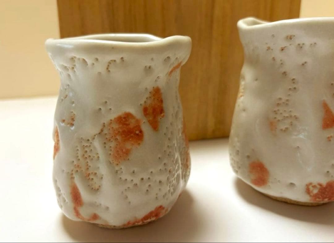 小林武春　白志野　湯呑茶碗　美濃焼　夫婦湯呑茶碗　箱蓋なし　未使用