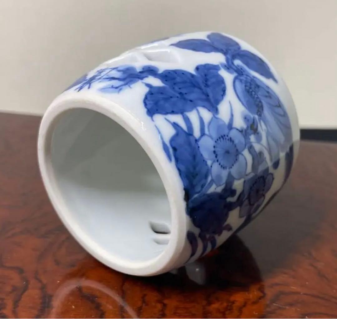 【茶道具】上野良樹造　ガラス蓋置　陶象造　花鳥画蓋置セット