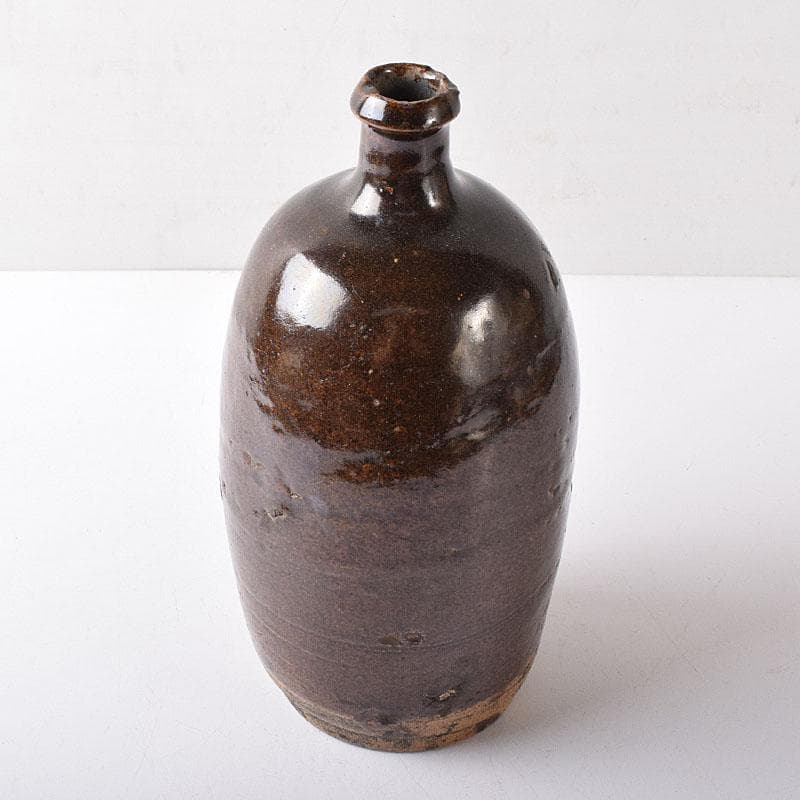 美濃焼　久尻窯　黒褐釉壷　江戸初期頃　時代書付箱　V　R8357