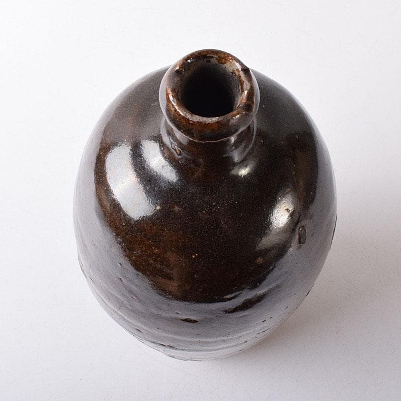 美濃焼　久尻窯　黒褐釉壷　江戸初期頃　時代書付箱　V　R8357