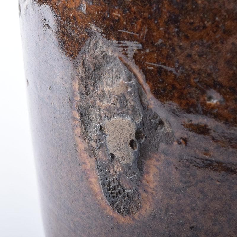 美濃焼　久尻窯　黒褐釉壷　江戸初期頃　時代書付箱　V　R8357