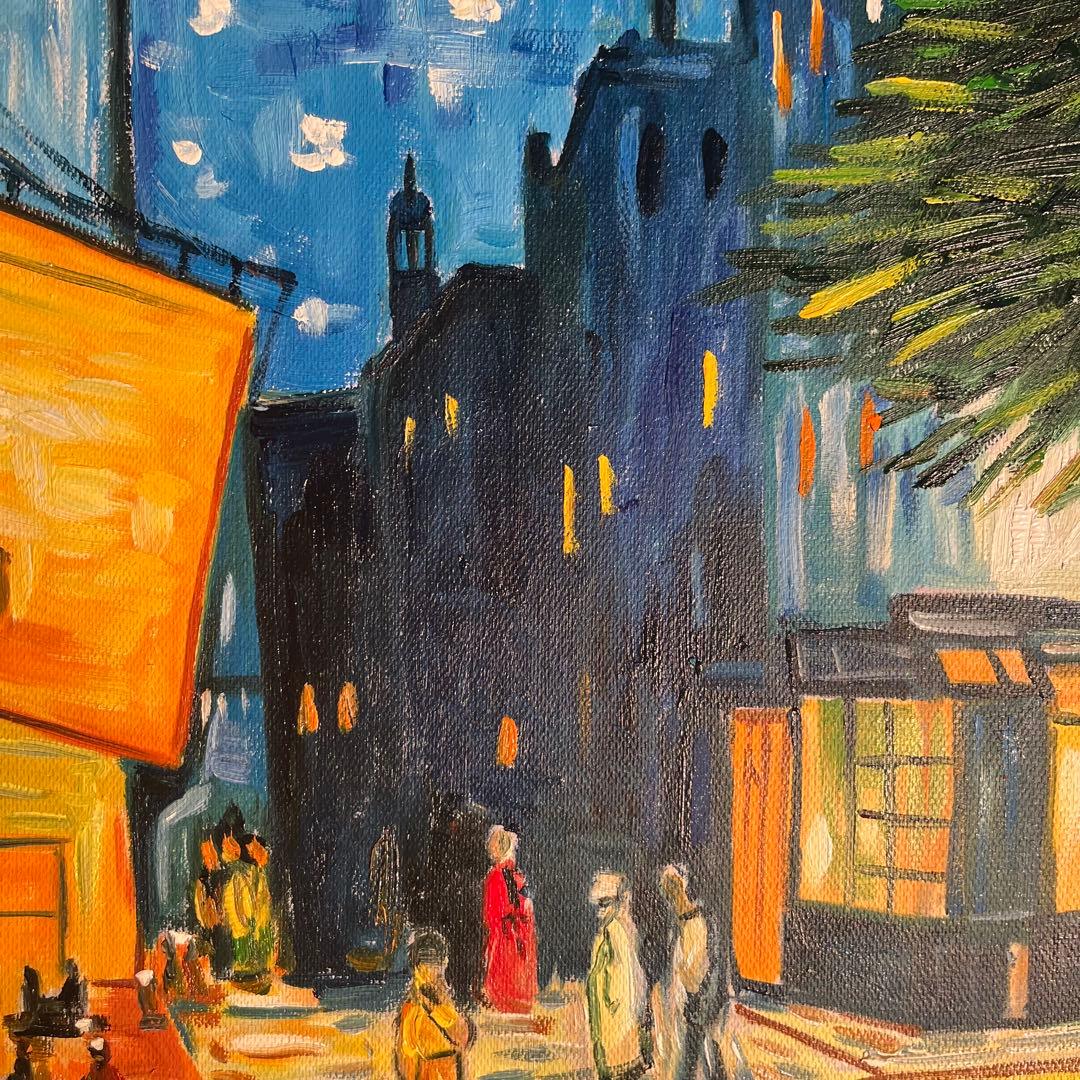 ★秀作★手書き油絵 ゴッホ 夜のカフェテラス 額付 絵画 インテリア 油彩画