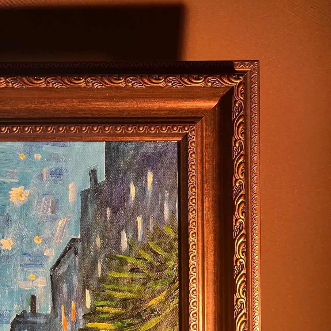 ★秀作★手書き油絵 ゴッホ 夜のカフェテラス 額付 絵画 インテリア 油彩画