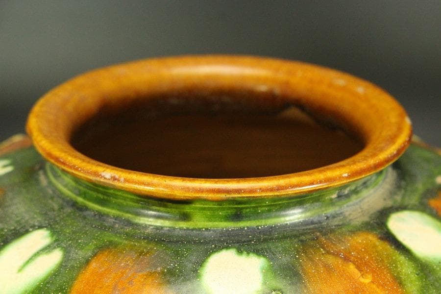 中国美術 唐三彩 丸壷 φ23.2cm(LC239)