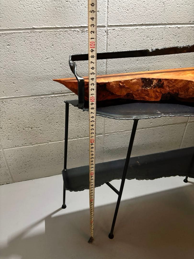 欅サイドテーブル　鉄家具　アイアンシェルフ　ナイトテーブルコーヒーテーブル