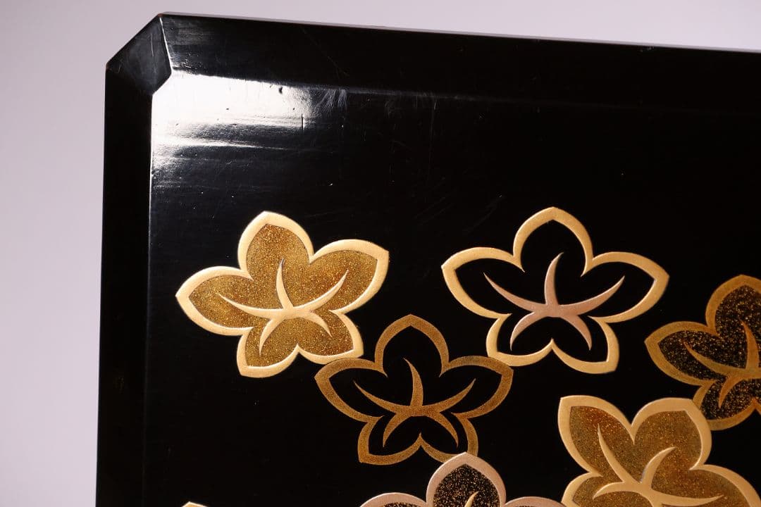 MA523 時代木製漆器 花ちらし金蒔絵 梨地 饅羹重 饅頭箱 菓子重 菓子器