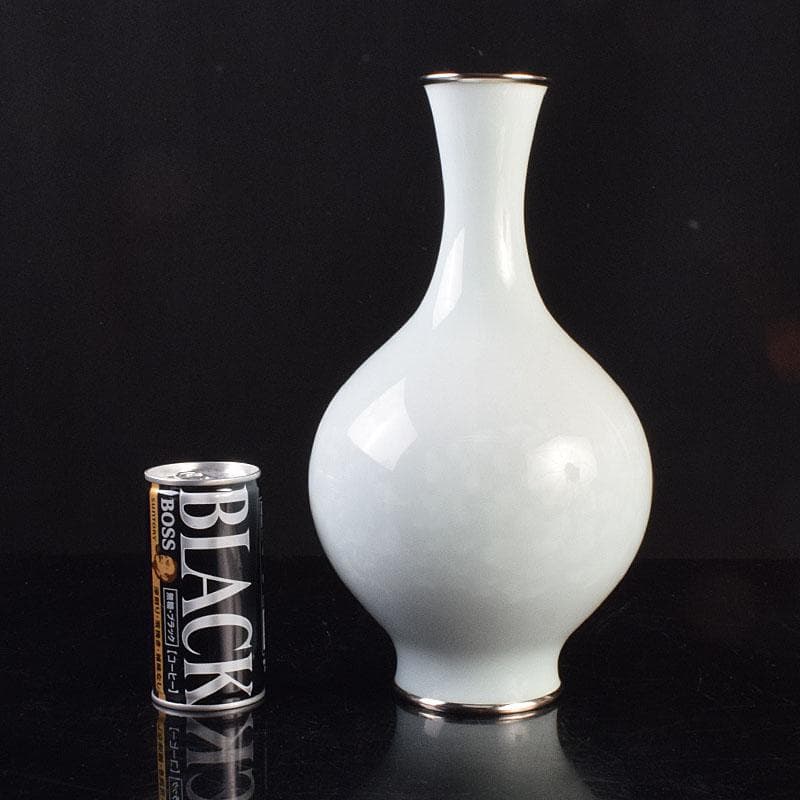 七宝焼　安藤七宝店造　青玉釉　唐草文　花瓶　共箱　D　R9181H