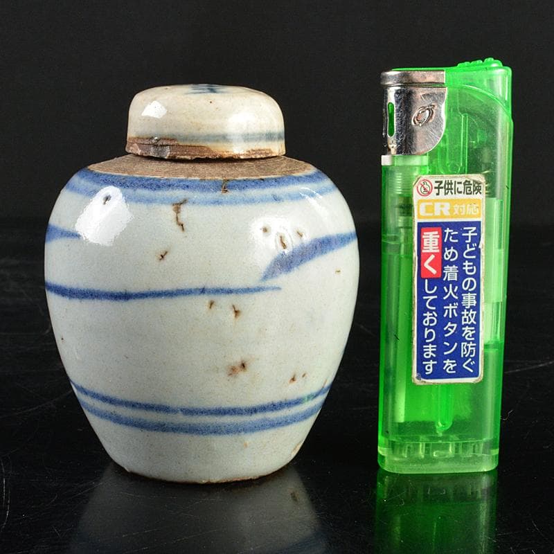 中国　染付　山水文　茶壷　茶心壷　時代箱付　V　R5973