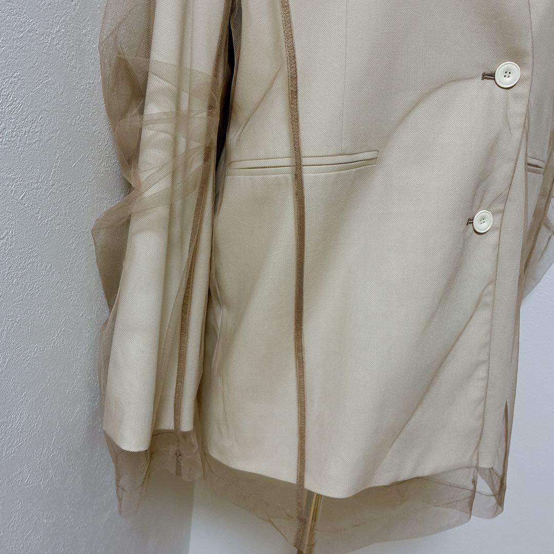 ANDRESD ベージュ　boxy layered tulle jacket