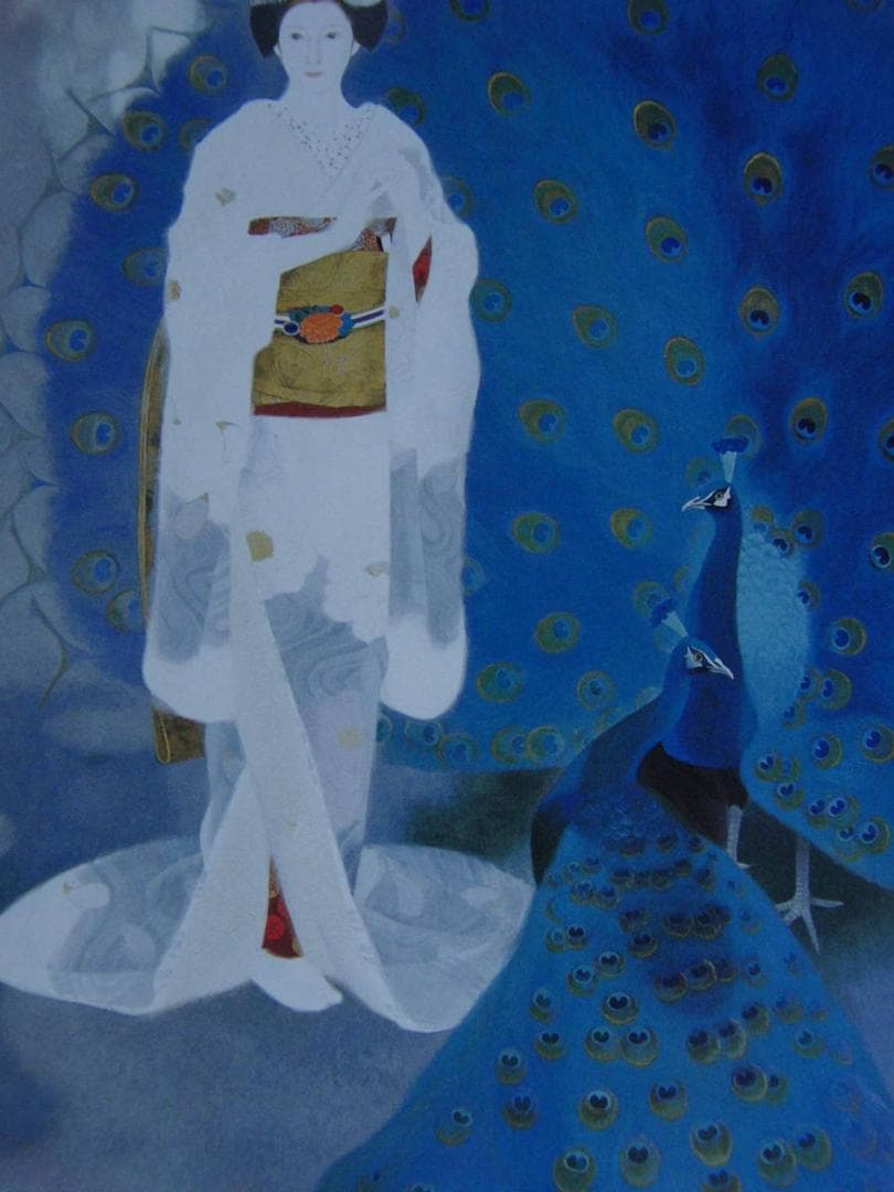 室井東志生、【青曄】、希少な額装用画集より、新品額装付、状態良好