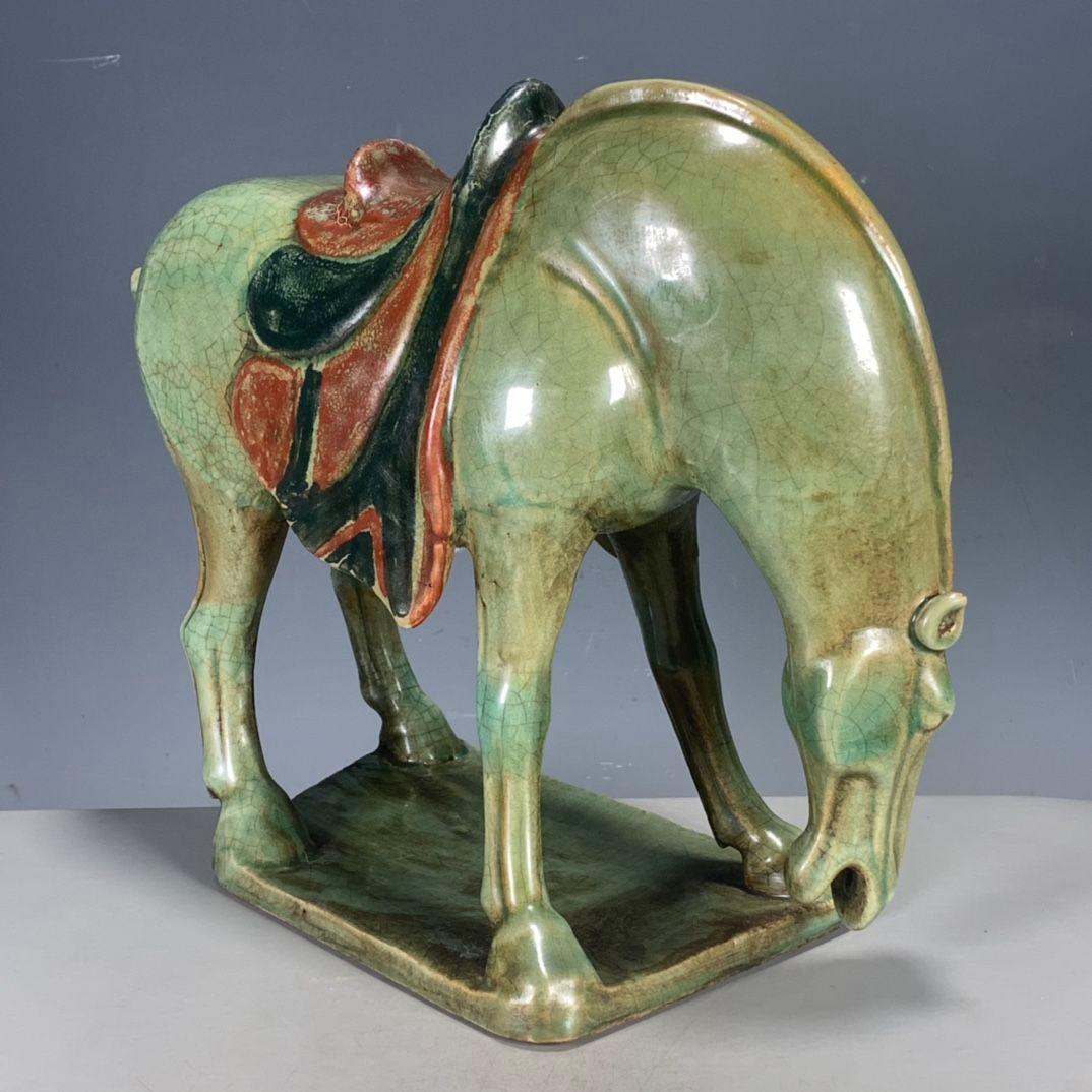 中国美術 緑釉開片馬 文房置物 案頭 風水 開運