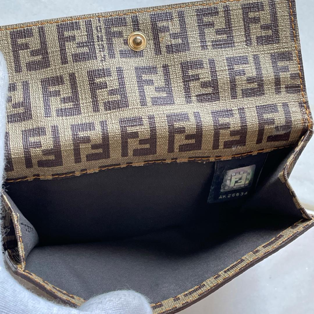 ■594 FENDI フェンディ FFズッカ柄 折り財布 ブラウン 茶 希少品