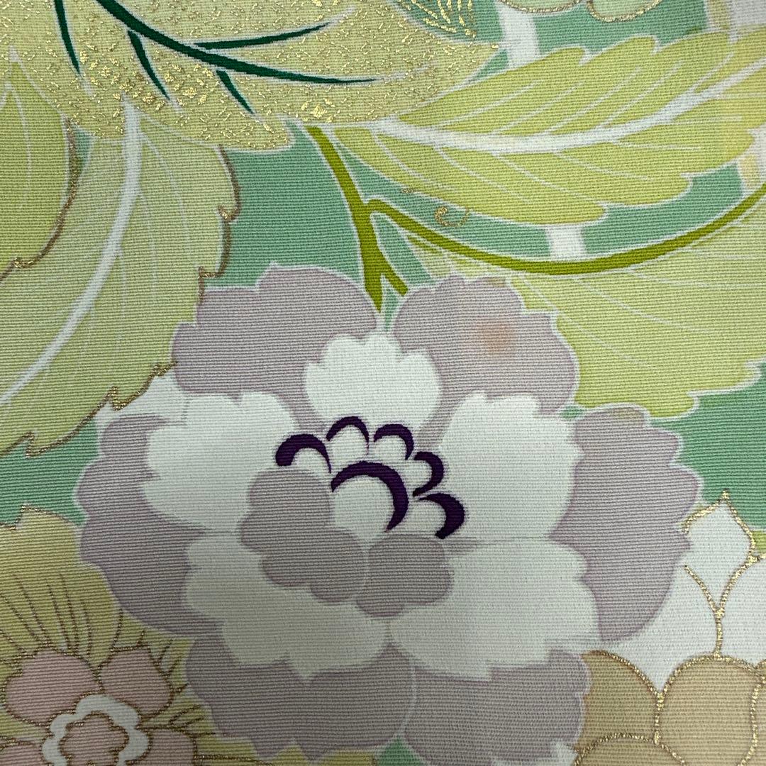 千總 京友禅 華文 グリーン系 刺繍 振袖