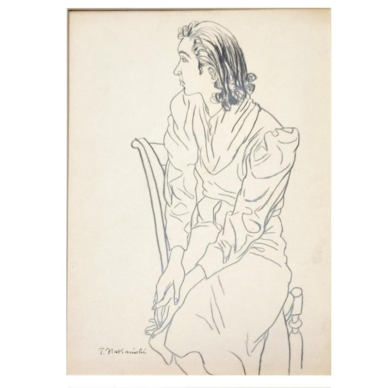 ☆中西利雄☆「婦人像」素描　デッサン画 大衣サイズ