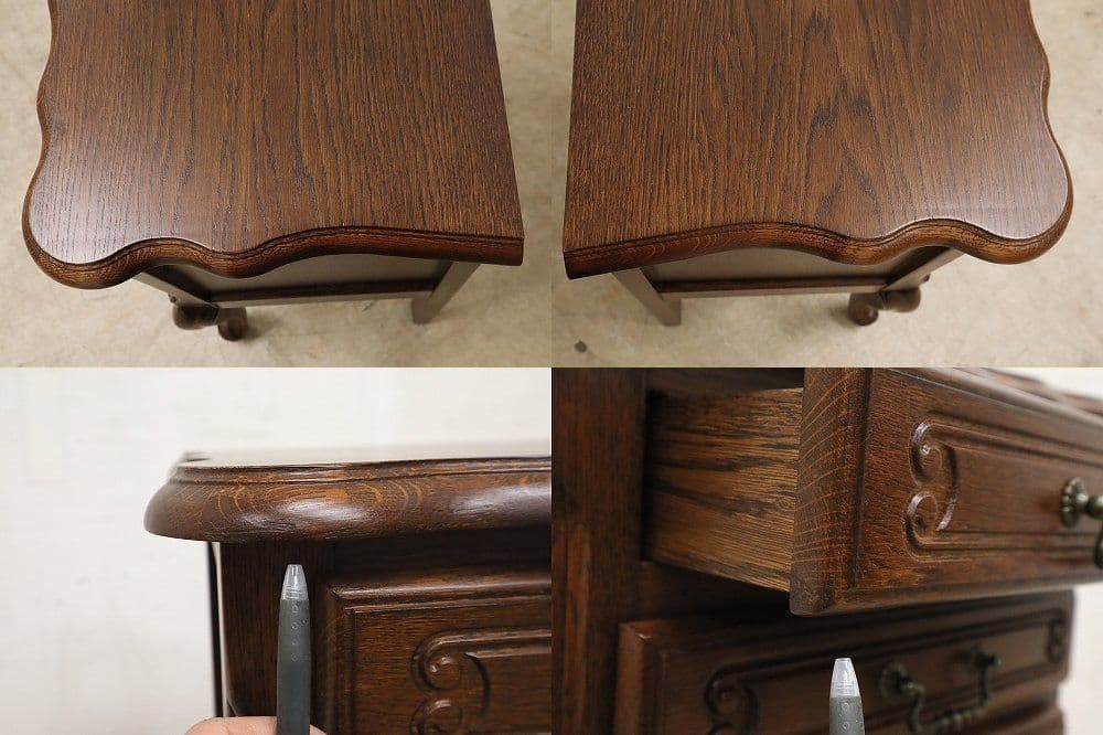 高級 三越家具【ブルージュ】サイドチェスト・ナイトテーブル・猫脚・オーク材